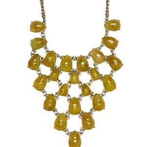 Lemon Yellow Bold Teardrop Gold Tone Large Statement Necklace 19”